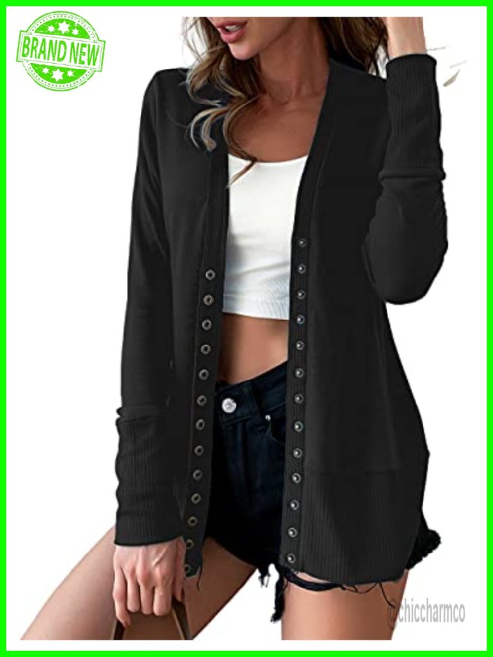 Lightweight Snap Button Front Cardigan Sweater V-Neck Long Sleeve